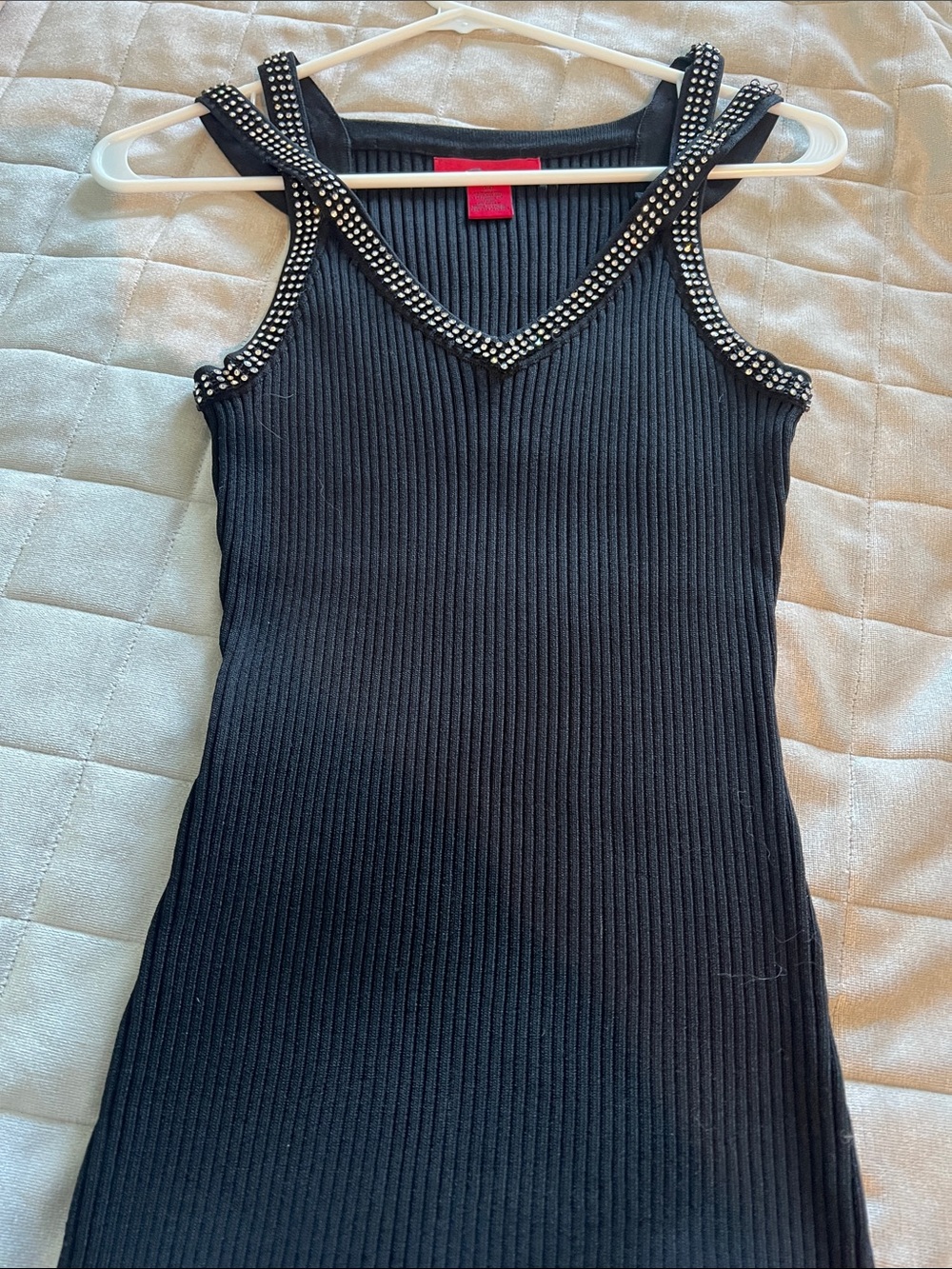 Black Ribbed with Studded V-Neck Trim